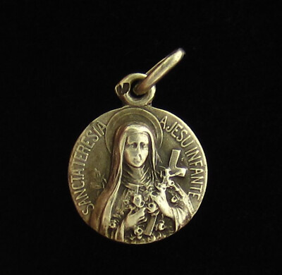 #ad Vintage Silver Saint Therese Medal Religious Catholic Petite Medal Small Size $11.99