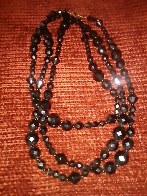 #ad Vintage Black Gemstone Necklace 48quot; $11.00