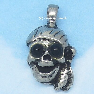 #ad Pirate Pewter Necklace Genuine Leather Silver Skeleton Skull Charm Land $12.99
