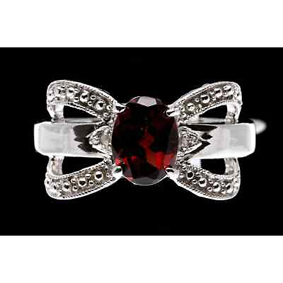 #ad Garnet Ring Size 8 Bow Shaped Sterling Silver 925 band Oval Stone Gemstones $36.24