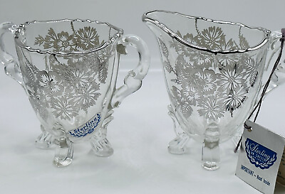 #ad Vtg Silver City Crystal with Sterling Silver Floral Overlay Sugar amp; Creamer Set $33.10