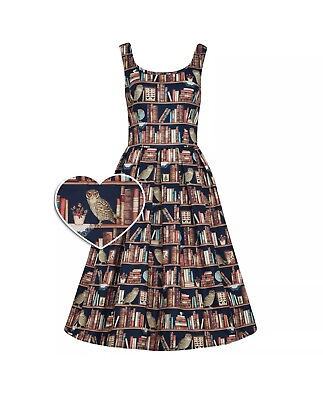 #ad DOLLY AND DOTTY Library Bookcase Print Dress 12 US Quirky 50#x27;s Retro Vtg Books $64.99