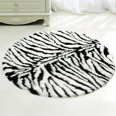 #ad Black And White Zebra Print Round Animal Print Shag Rug Carpet Floor Mat 3 Size $31.34