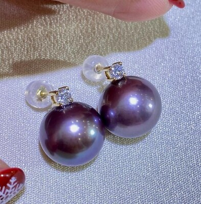 #ad Real AAA Natural 9 10mm south sea round purple pearl earrings lady earrings $98.00