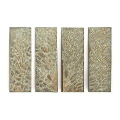 #ad Set of 4 Rustic Tree Wall Art Panel Sculpture Embossed Metal Branches Distressed $186.60