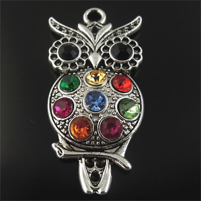 #ad 5 pcs Retro Silver Metal Owl Charm Rhinestones Crystal Pendant Crafts 45*24*7mm $6.64