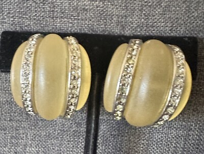 #ad Vintage Kenneth Lane Earrings Yellow Lucite W Rhinestone Accent Clip Ons Signed $45.00