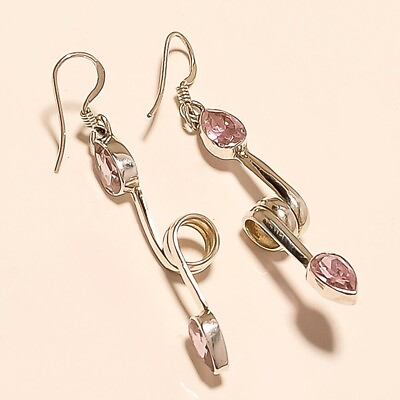 #ad Natural Russian pink Topaz Designer Earrings 925 Sterling Silver New Year Jewlry $22.99