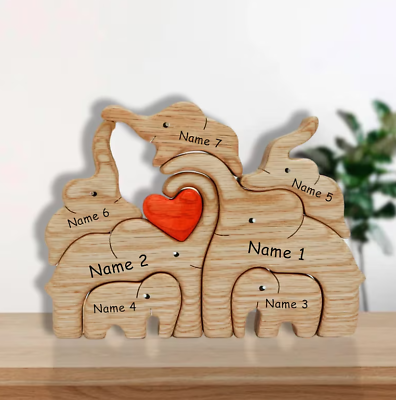 #ad Wooden Elephant Family Puzzle 7 Person Animal Figurine Family Home Decor $49.99