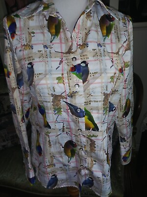 #ad Vintage Isabel Colorful Bird amp; Writing Print Blouse 100% Cotton US Made Size M $21.11