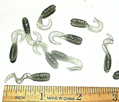 #ad 100ct SMOKE SILVER amp; GOLD 1quot; Curly GRUBS Crappie Lures Bream Fishing Shad Baits $9.99