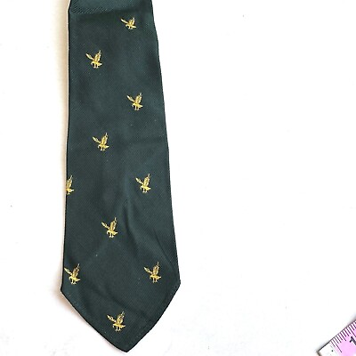 #ad Vintage Tie Roger Kent Mens Green Gold Eagle Bird Skinny England Silk $39.99