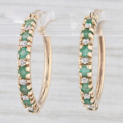 #ad 1ctw Emerald Diamond Hoop Earrings 10k Yellow Gold Snap Top Round Hoops $249.99