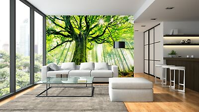 #ad Tree Forest Wall Mural 144Wx100H Removable Beech Leaf Bright Green Landscape $30.00