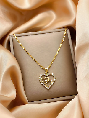 #ad Womens Necklace Heart Pendant Stainless Steel Chain 18k Gold Plated Jewelry Gift $7.11