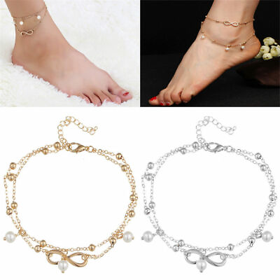 #ad Girls Fashion Anklet Bracelet Beach w Bead 8 Word Foot Chain Jewelry Bracelet $5.99
