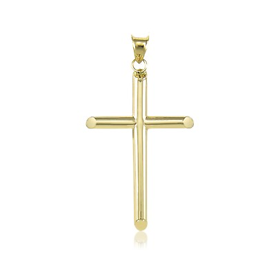 #ad 10K Yellow Gold Cross Pendant Polished Plain Crucifix Necklace Charm Men Women $60.63