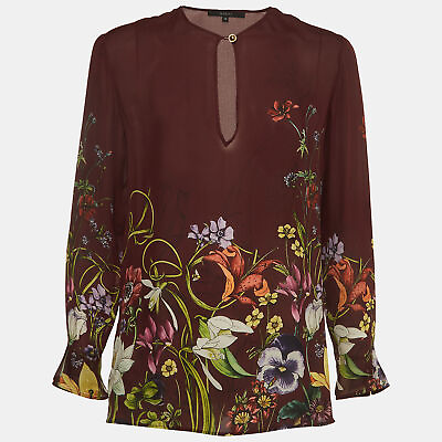 #ad Gucci Burgundy Floral Printed Blouse S $126.00
