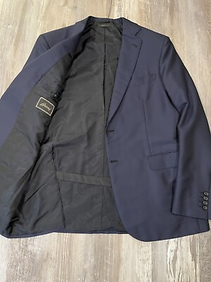 #ad Brioni Wool Silk Blazer Size 44 Solid Blue Secolo $219.99