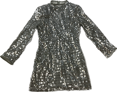 #ad Pretty Little Thing Micro Mini Dress Womens Size 8 Petite Silver Sequins $37.99