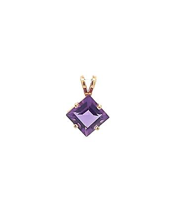 #ad 14K Princess Amethyst Solitaire Vintage Pendant Yellow Gold *56 $69.95