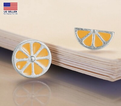 #ad Women 925 Sterling Silver Studs Asymmetrical Lemon Summer Cool Earrings 0446 $6.99