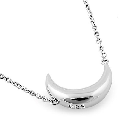#ad Sterling Silver 925 Crescent Moon Pendant Necklace Unique Celestial Jewelry N157 $38.99