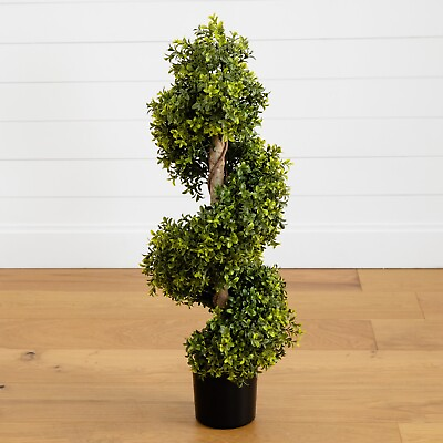 #ad 33” Topiary Boxwood Spiral Artificial Tree Natural Trunk UV Indoor Outdoor. $59.00