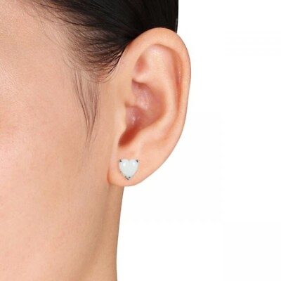 #ad 2.44 Ct Heart Cut White Opal Stud Earrings Solid 925 Sterling Silver $371.74