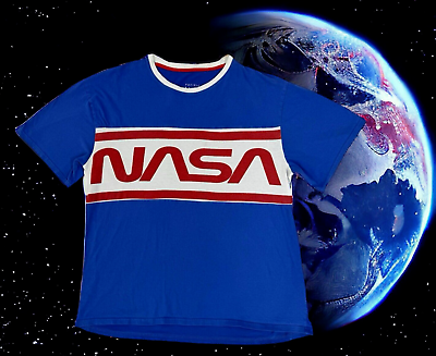 #ad Pacific Blue NASA T Shirt Mens 2XL Short Sleeve Pullover Cotton Comfort Blue Red $7.88