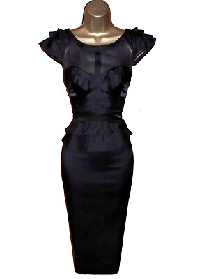 #ad Karen Millen UK 10 US 6 EXQUISITE BLACK SILK RUFFLE COCKTAIL PENCIL DRESS GBP 69.99