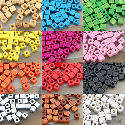 #ad 200pcs Cube Wood Spacer Loose Wooden Craft DIY Jewelry Beads 5x5mm $6.99