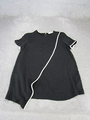 #ad Max Mara Shirt Womens 8 Black Silk Short Sleeve Tee $34.99