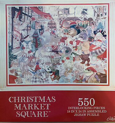 #ad Vintage Gibson 1997 CHRISTMAS MARKET SQUARE Jigsaw Puzzle 550 Pieces 18x24 $9.97