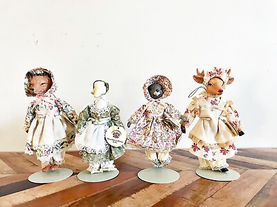 #ad Set 4 Animal Porcelain Dolls From House Of Global Art 1983 Fox Mouse Deer Dress $79.50