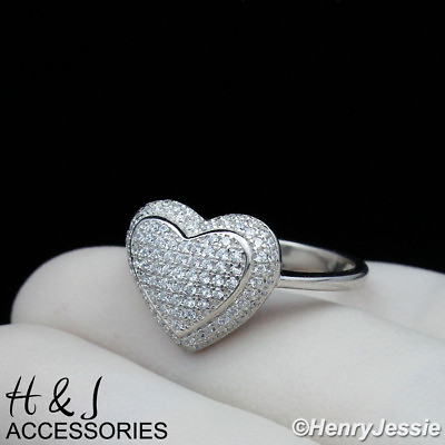 #ad WOMEN 925 STERLING SILVER ICY CZ SILVER HEART SHAPE ENGAGEMENT RING SIZE 6 9*113 $28.99
