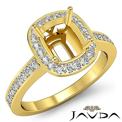 #ad 14k Yellow Gold Cushion Cut Semi Mount 0.36Ct Diamond Engagement Halo Pave Ring $1199.00