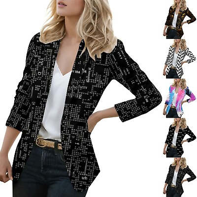 #ad Women Casual Long Sleeve Printed Fitted Pocket Fashion Jacket Suit $30.60