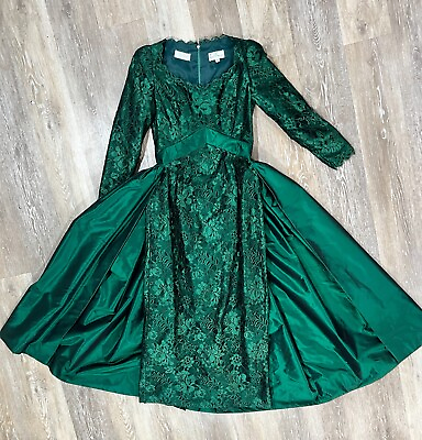 #ad Raoul Arango Sz 2 Emerald Green Lace Taffeta Train Renaissance Dress Gown Formal $549.98