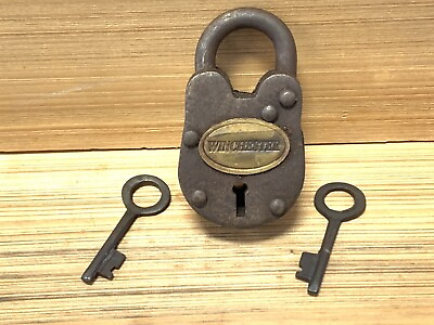 #ad Winchester Cast Iron Gate Lock Padlock Working Keys amp; Antique Man Cave Decor $17.85