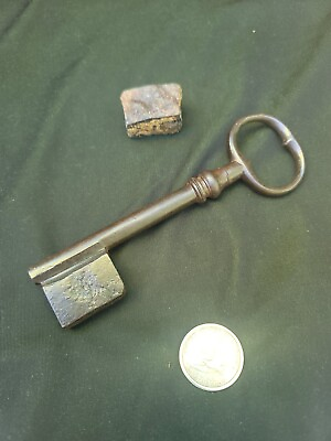 #ad C. 1820#x27;s Big Thick CAST IRON Skeleton Key◇Old French Metal Gate Key☆5⅜ Long $177.00