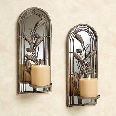 #ad Corvabria Candleholders Wall Sconce Pair Metal Glass Mocha Mirrored Sc... $110.60