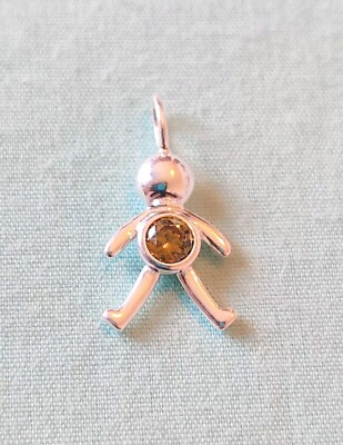 #ad Rhodium Over Sterling Amber Cz Child Person Figure Charm Pendant Signed NVC $19.99