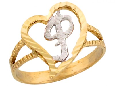 #ad 10k or 14k Two Tone Gold Fancy Cursive Letter P Unique Heart Initial Ring $169.99