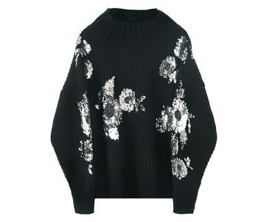 #ad Womens New Fashion Crew Neck Long Sleeve Sequins Flowers Black Kniting Sweaters $58.28