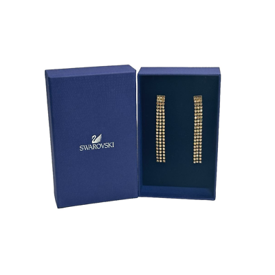 #ad Swarovski Goldtone Champagne Crystal Long Linear Curtain Earrings $61.75