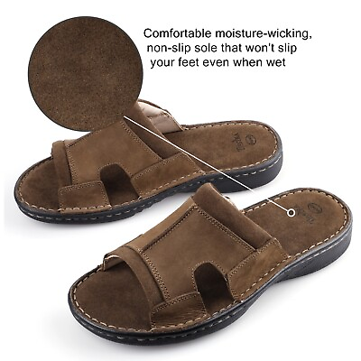 #ad Mens Leather Slide Sandals Comfortable Lightweight Summer Casual Beach Slides $34.92