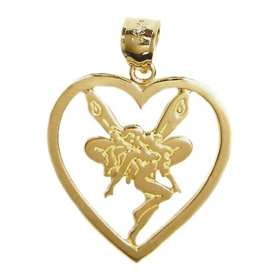 #ad New 14k Yellow Gold Heart with Fairy Pendant $129.99