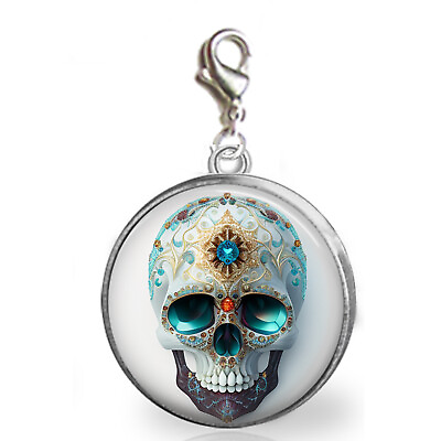 #ad Jeweled Skull Image Dia De Los Muertos Charm Art Nouveau Handmade Charm Gift $11.95