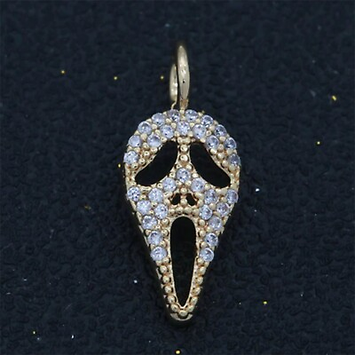 #ad Halloween Skull Mask Pave Diamond Charm In Sterling Silver Silver Skull Mask $20.00